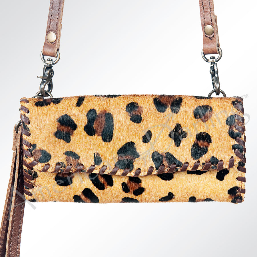 American Darling Small Cross body Bag Hair-On Cowhide Genuine Vegetable Tanned Leather Purse with Braided Trim & YKK Zipper