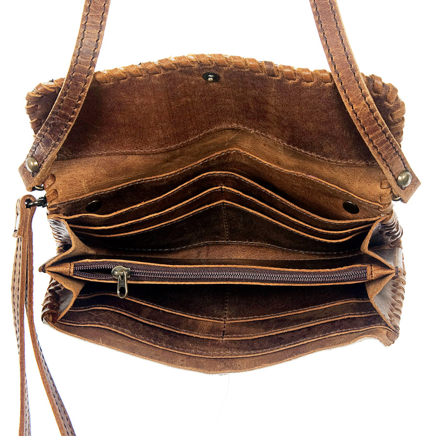 American Darling Small Cross body Bag Hair-On Cowhide Genuine Vegetable Tanned Leather Purse with Braided Trim & YKK Zipper