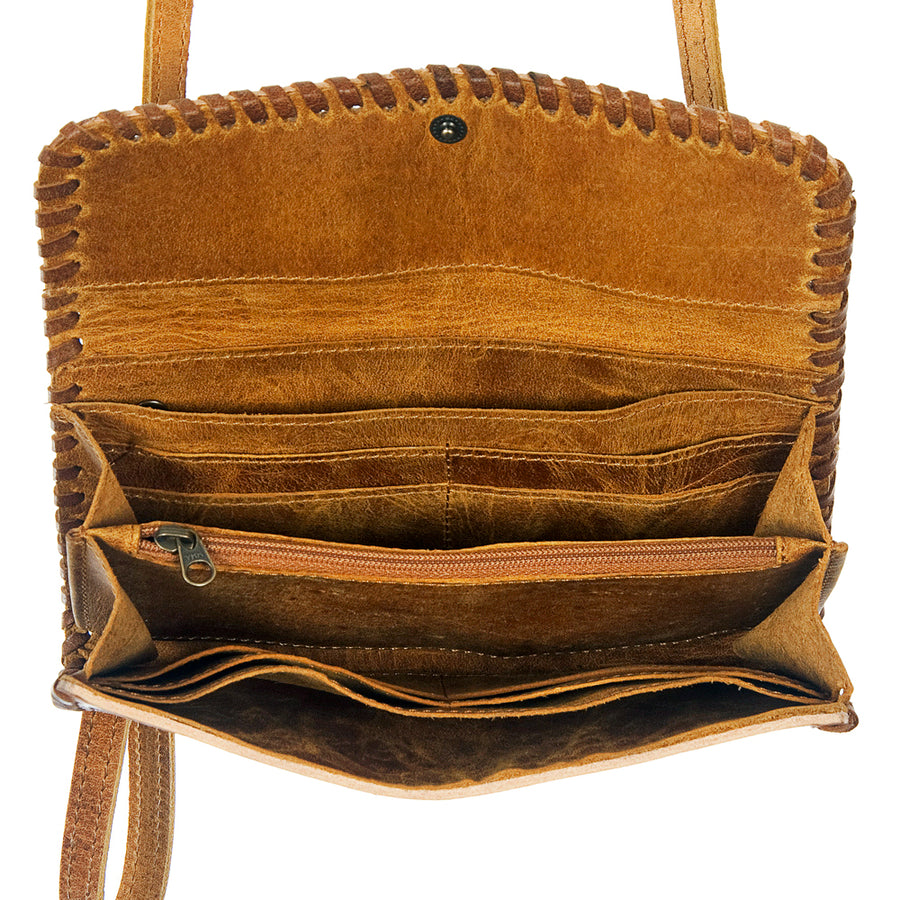 American Darling Small Cross body Bag Hair-On Cowhide Genuine Vegetable Tanned Leather Purse with Braided Trim & YKK Zipper