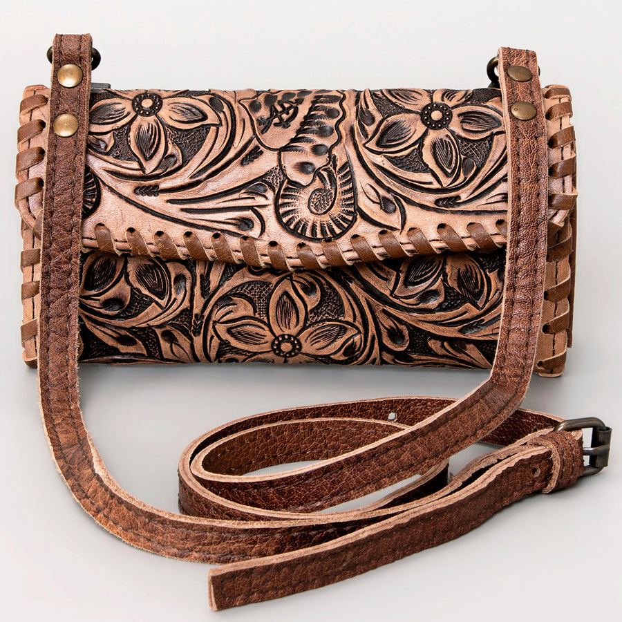 American Darling Small Cross body Bag Hair-On Cowhide Genuine Vegetable Tanned Leather Purse with Braided Trim & YKK Zipper