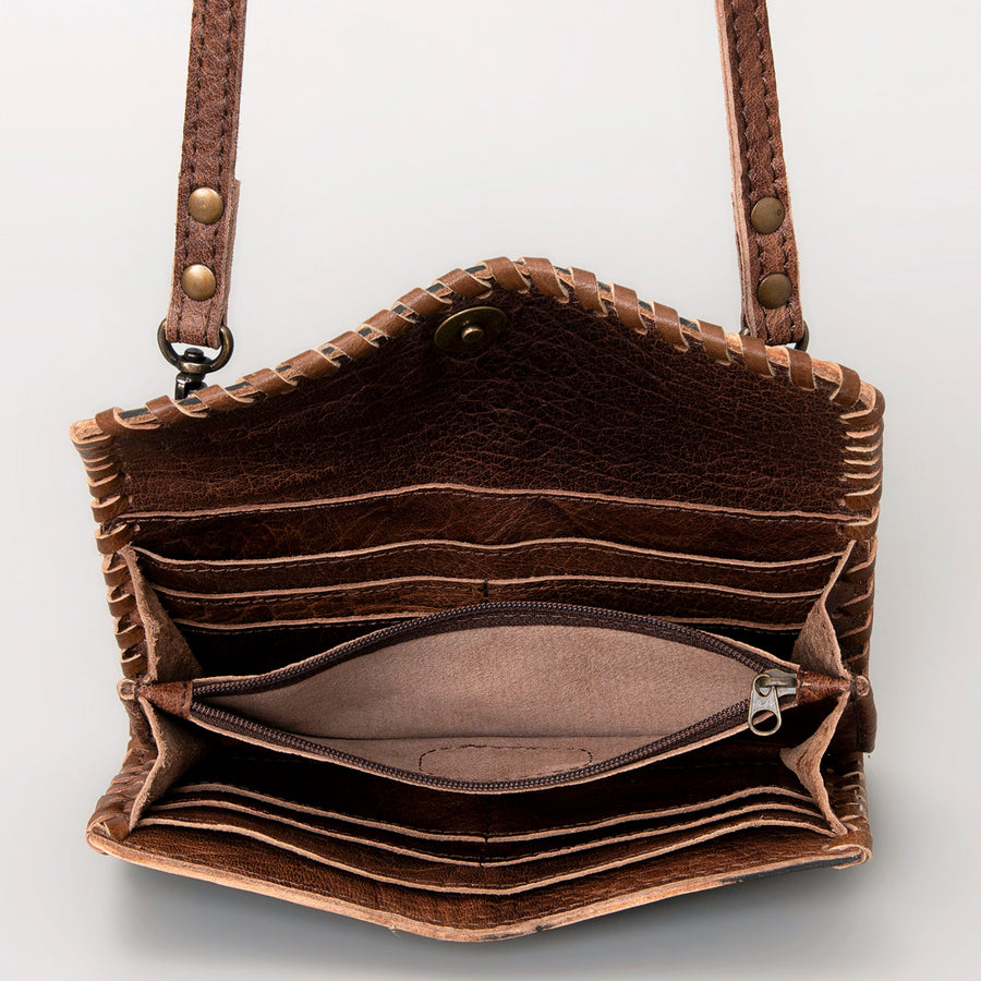 American Darling Small Cross body Bag Hair-On Cowhide Genuine Vegetable Tanned Leather Purse with Braided Trim & YKK Zipper