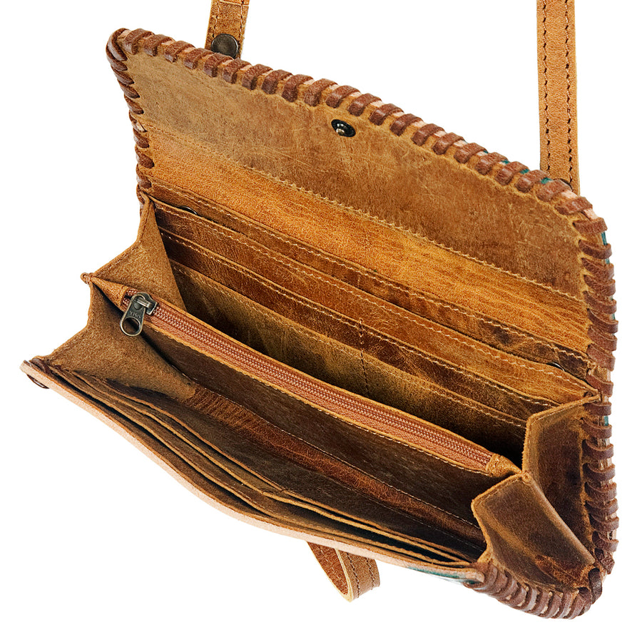 American Darling Small Cross body Bag Hair-On Cowhide Genuine Vegetable Tanned Leather Purse with Braided Trim & YKK Zipper