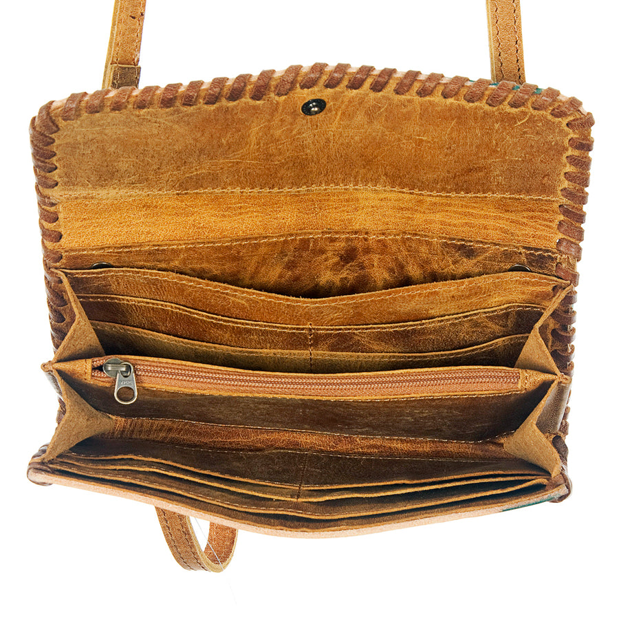 American Darling Small Cross body Bag Hair-On Cowhide Genuine Vegetable Tanned Leather Purse with Braided Trim & YKK Zipper
