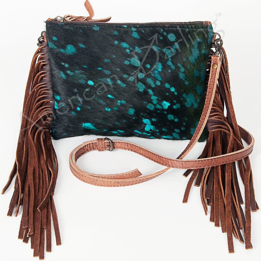 American Darling Western Small Crossbody Bag – Genuine Hair-On Cowhide Leather with Fringes, Adjustable Strap, Handcrafted in Texas