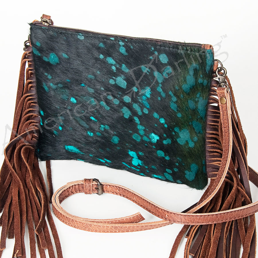 American Darling Hair-On Cowhide Leather Western Crossbody Bag with Fringes - Uhorse