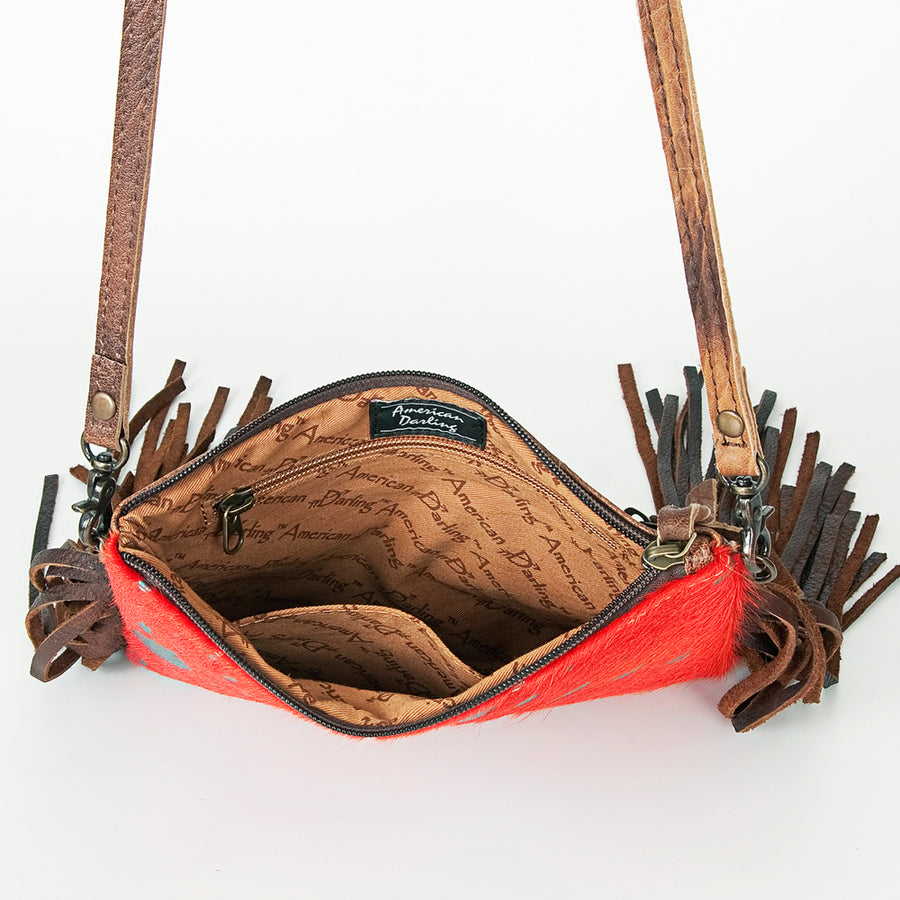 American Darling Western Small Crossbody Bag – Genuine Hair-On Cowhide Leather with Fringes, Adjustable Strap, Handcrafted in Texas