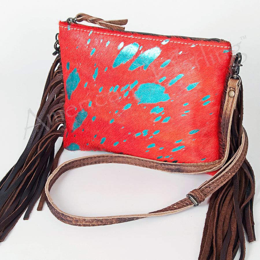 American Darling Hair-On Cowhide Crossbody Bag with Leather Fringe - Uhorse