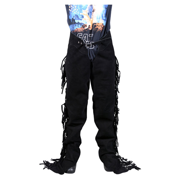 HILASON Black Full Grain Leather Shotgun Work Chaps | Bull Riding