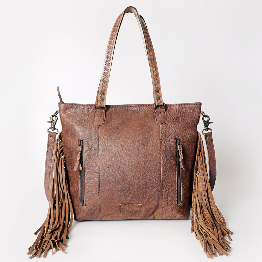 American Darling Tote Bag, Hand Tooled Floral Carved Leather, Hair-On Cowhide, Vegetable Tanned Genuine Leather, Rivetted