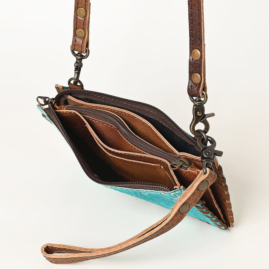 American Darling Wallet Bag Braided Hair-On Cowhide Leather Crossbody Purse Well-compartmentalized with YKK Zipper