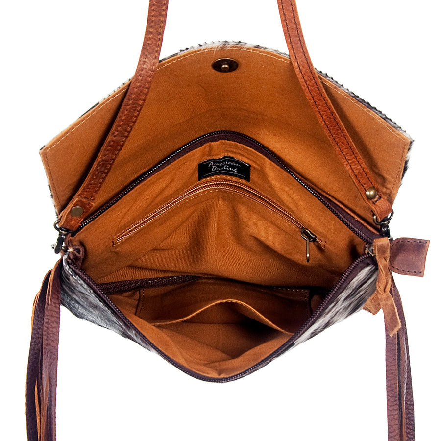 American Darling Wallet Bag, Hair-On Cowhide & Genuine Leather, Western Fringes, Vegetable Tanned Full Grain Leather