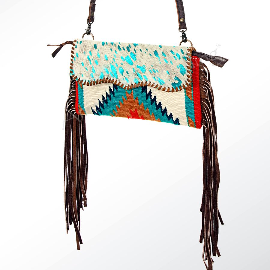 American Darling Western Leather Wristlet Bag with Hand Woven Saddle Blanket - Uhorse