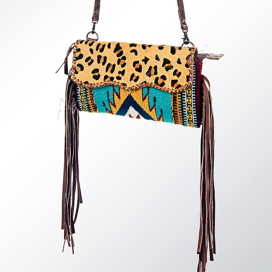 American Darling Western Leather Wristlet Bag with Hand Woven Saddle Blanket - Uhorse