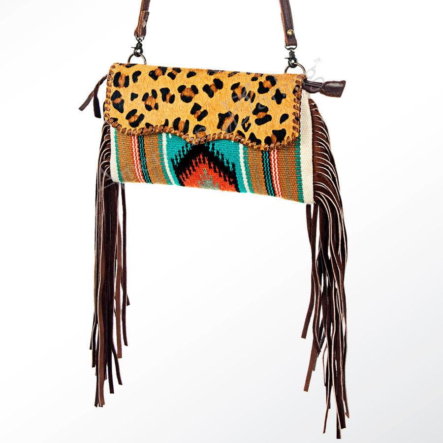 American Darling Western Leather Wristlet Bag with Hand Woven Saddle Blanket and Tooled Accents - Uhorse