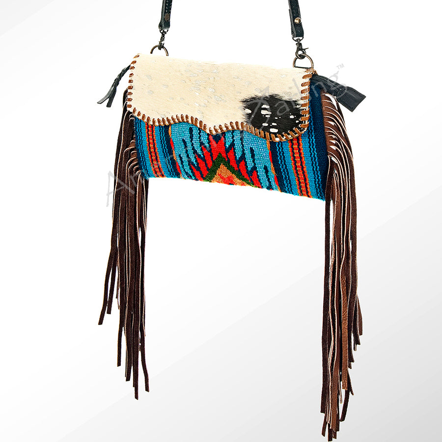 American Darling Western Leather Wristlet Bag with Hand Woven Saddle Blanket and Tooled Accents - Uhorse