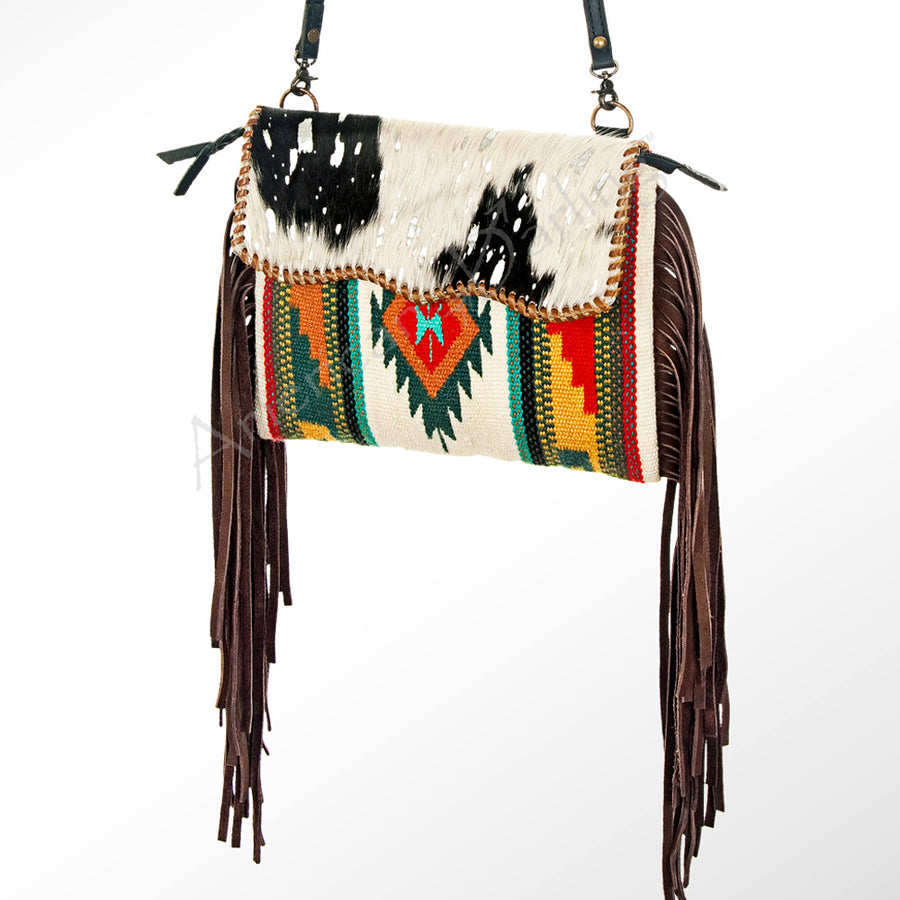 American Darling Handcrafted Western Cross body Bag with Saddle Blanket and Fringes - Uhorse