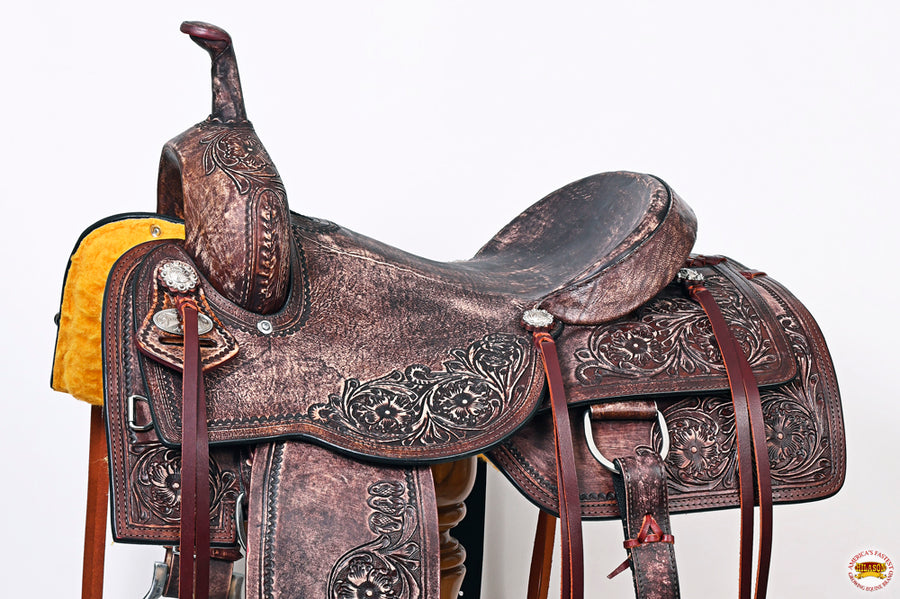 16 In HILASON Horse Cutting Cutter Trail Pleasure American Leather Saddle