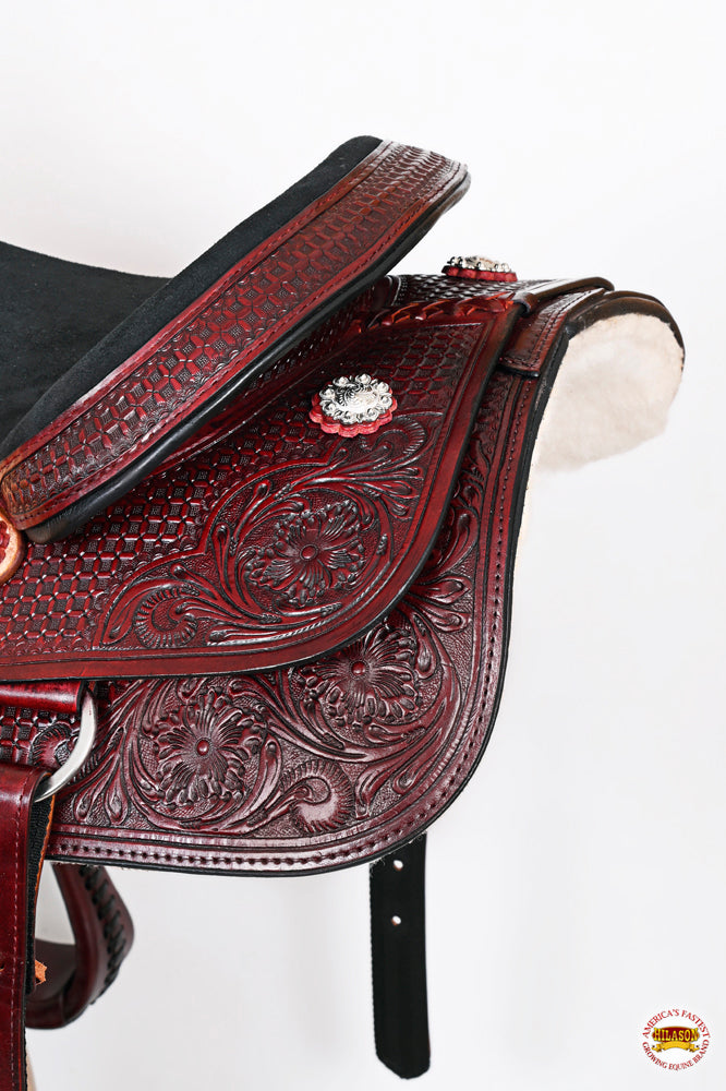HILASON Western Horse Ranch Roping Roper American Leather Saddle Mahogany