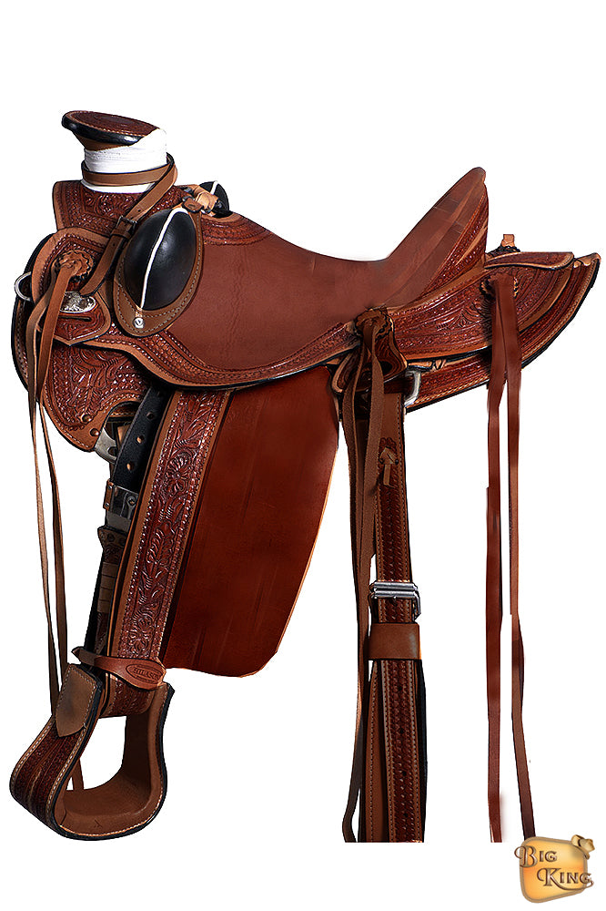 HILASON Western Horse Wade Saddle American Leather Ranch Roping Mahogany | Hand Tooled & For Horses