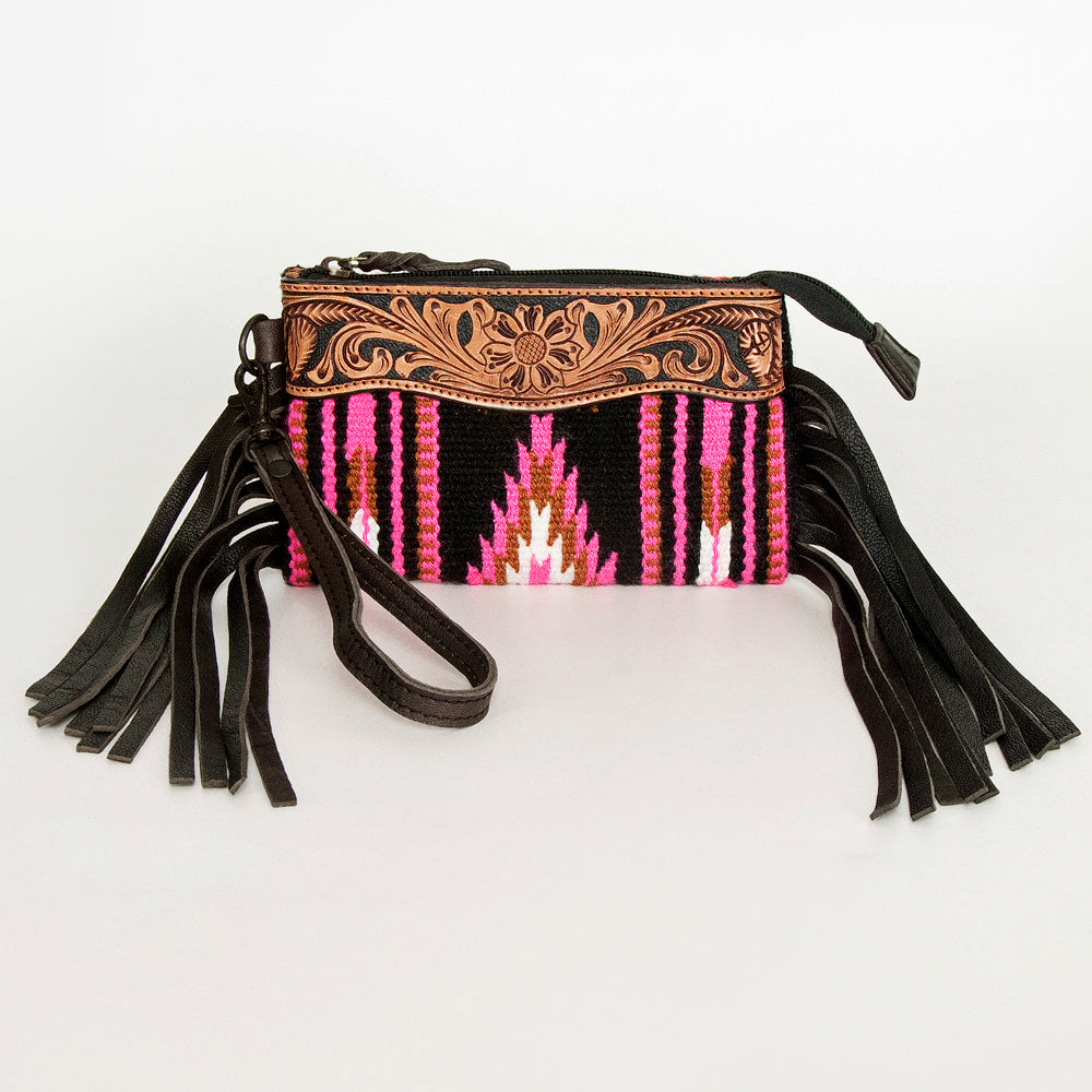American Darling Clutch Hand Tooled Saddle Blanket Fabric Genuine Leather Western Women Bag Handbag Purse | Purses for Cute
