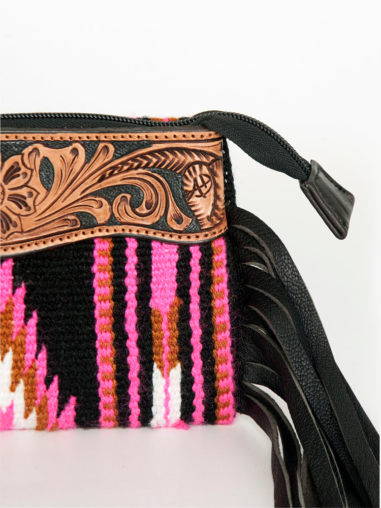 American Darling Clutch Hand Tooled Saddle Blanket Fabric Genuine Leather Western Women Bag Handbag Purse | Purses for Cute