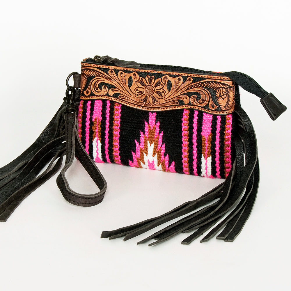 American Darling Clutch Hand Tooled Saddle Blanket Fabric Genuine Leather Western Women Bag Handbag Purse | Purses for Cute