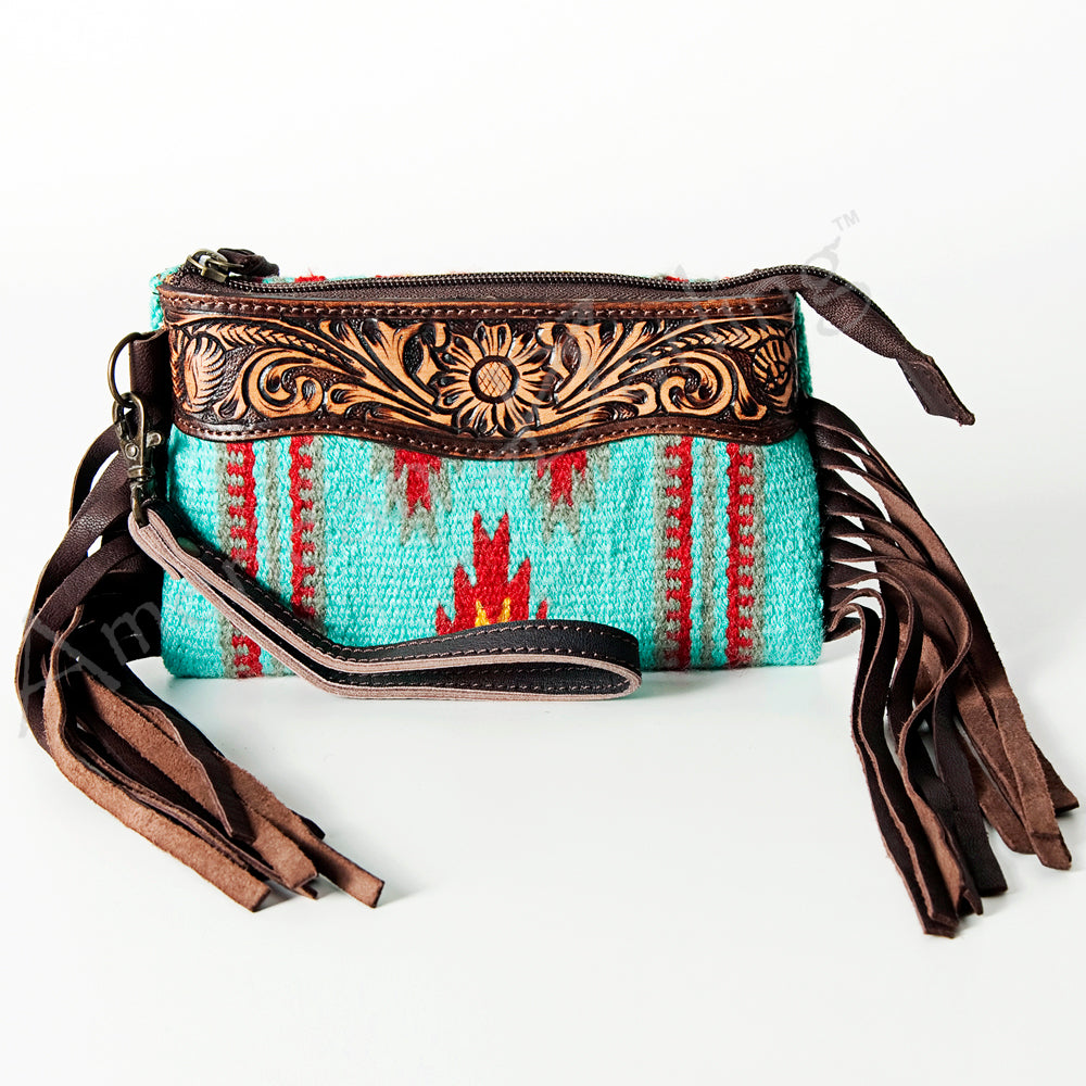 American Darling Wristlet Hand Tooled Saddle Blanket Genuine Leather Women Bag Western Handbag Purse | Travel