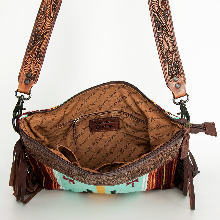 American Darling Signature Crossbody Hand Tooled Saddle Blanket Genuine Leather Western Women Bag Handbag Purse | for Cute