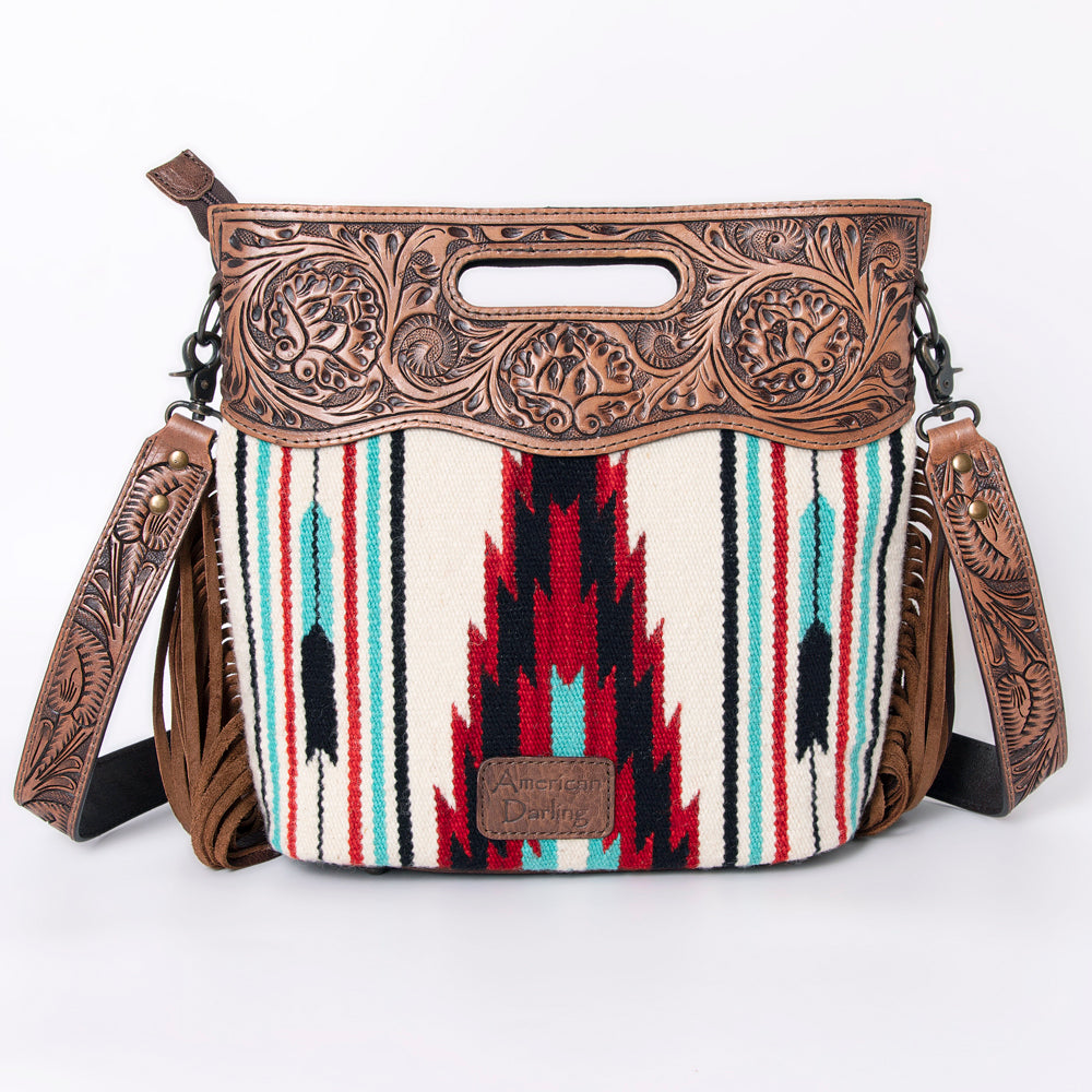 American Darling Clutch Hand Tooled Saddle Blanket Fabric Genuine Leather Western Women Bag Handbag Purse | Purses for Cute