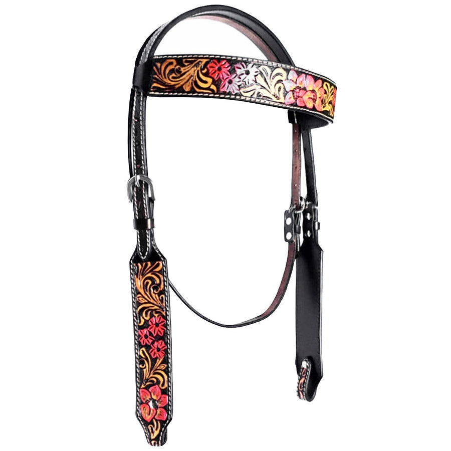 HILASON Western Horse Floral Headstall American Leather Brown - Uhorse
