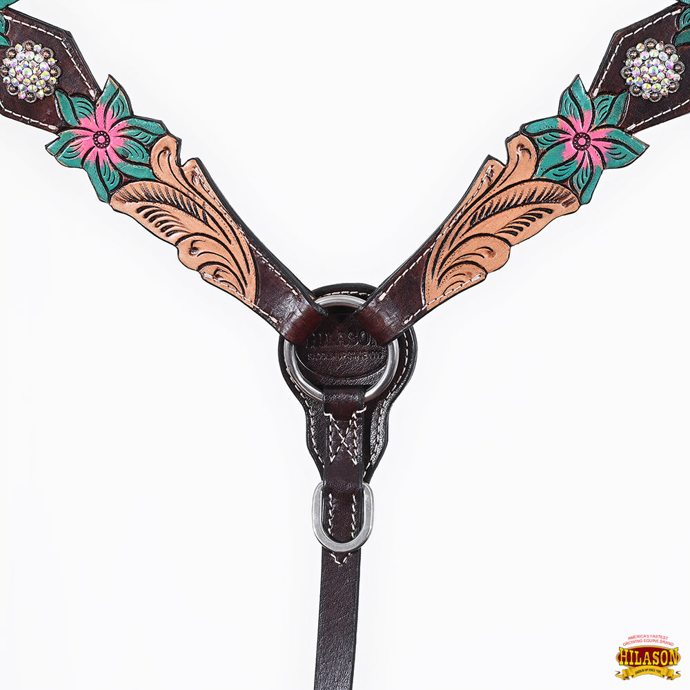HILASON Western Horse Headstall Breast Collar Set American Leather Floral