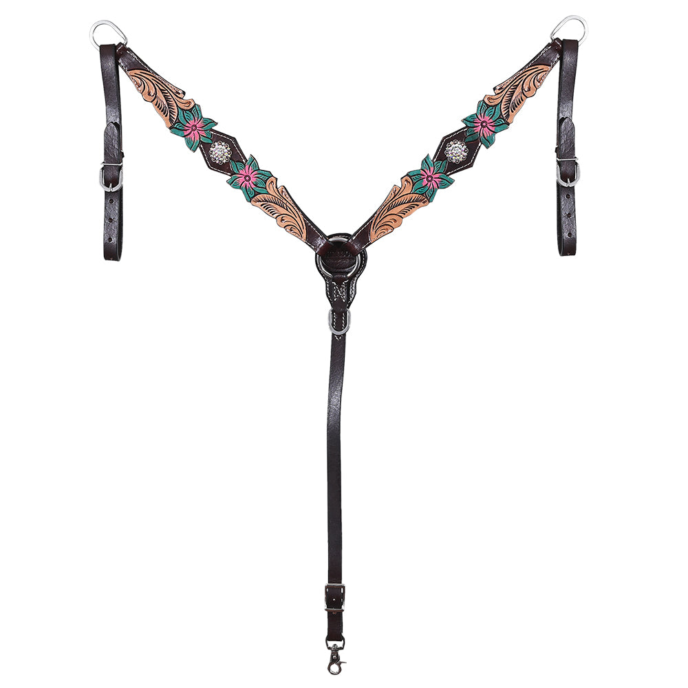 HILASON Western Horse Headstall Breast Collar Set American Leather Floral
