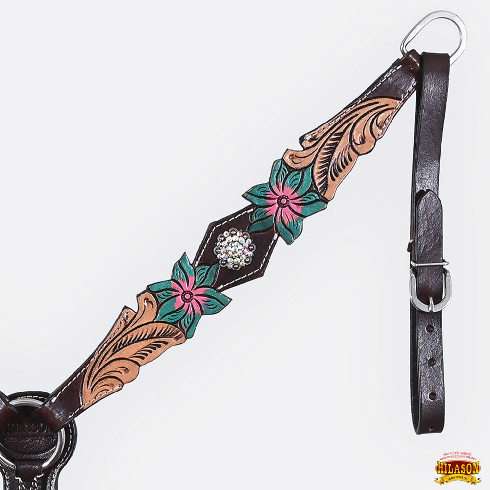 HILASON Western Horse Headstall Breast Collar Set American Leather Floral