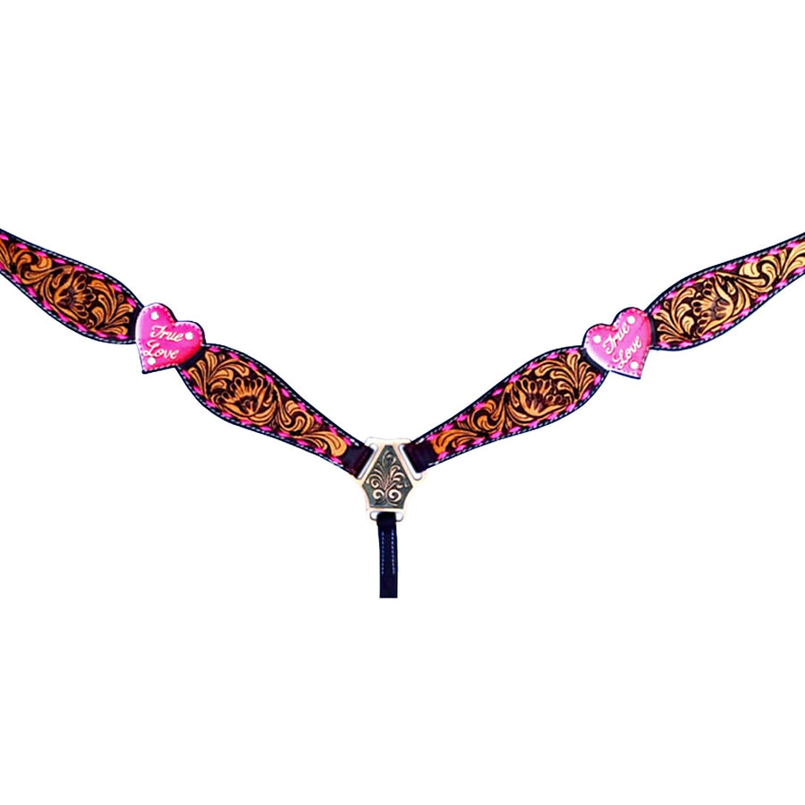 HILASON W. H. Breast Collar American Leather Floral Pink Heart – by Hilason – Cowboy and equestrian accessories
