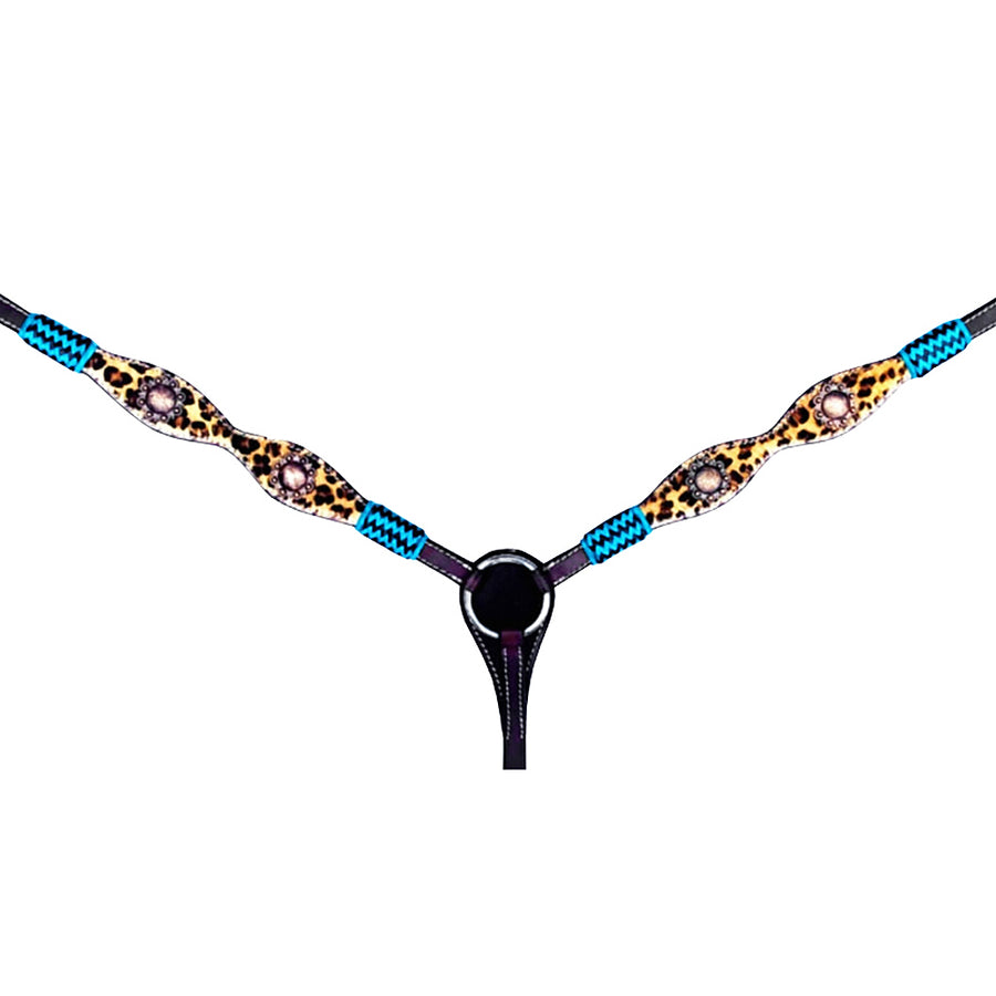 HILASON W. H. Breast Collar American Leather Leopard Turquoise – by Hilason – Cowboy and equestrian accessories