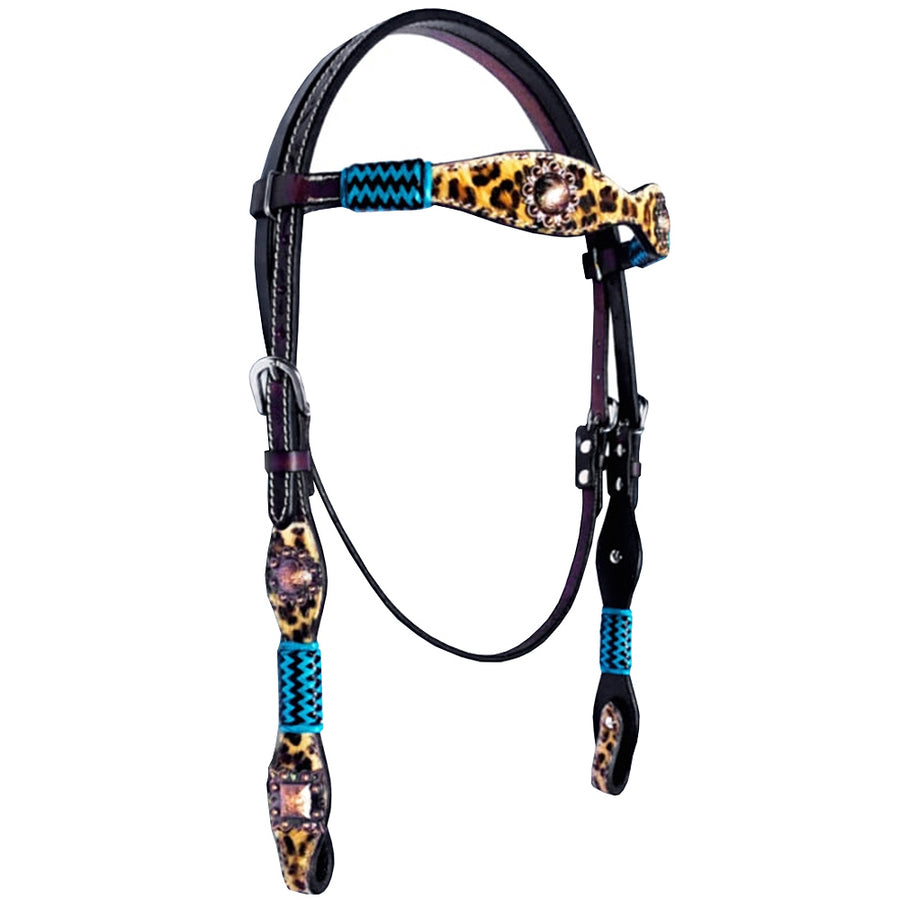 HILASON W. H. Headstall American Leather Leopard Turquoise by Hilason – Cowboy and equestrian accessories