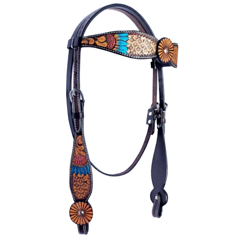 HILASON Western Horse Headstall American Leather Tan Dark Brown - Uhorse
