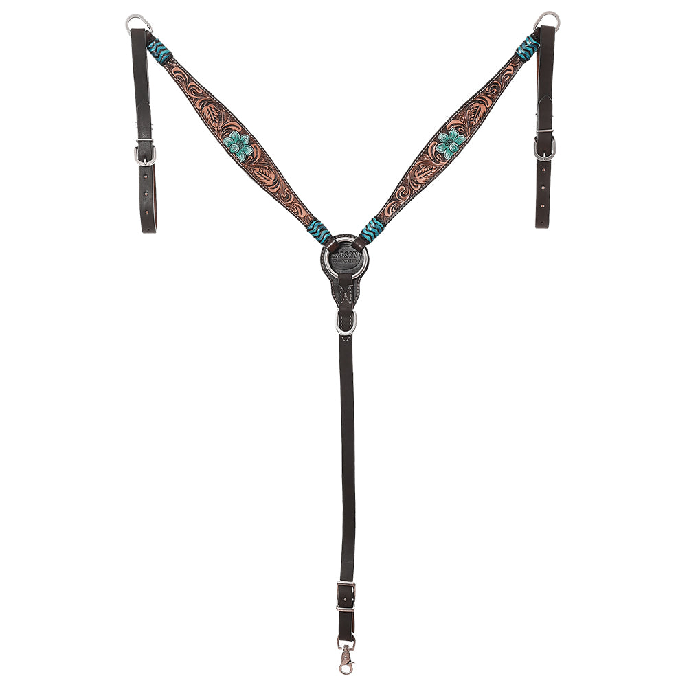 HILASON Western Horse Headstall Breast Collar Set American Leather FloralTan Dark Brown