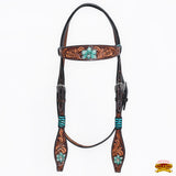 HILASON Western Horse Headstall Breast Collar Set American Leather FloralTan Dark Brown
