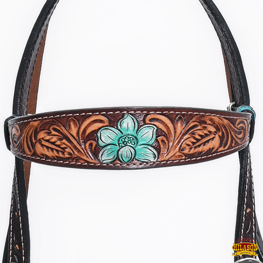HILASON Western Horse Headstall Breast Collar Set American Leather FloralTan Dark Brown