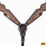 HILASON Western Horse Headstall Breast Collar Set American Leather Tan Dark Brown Sunflower