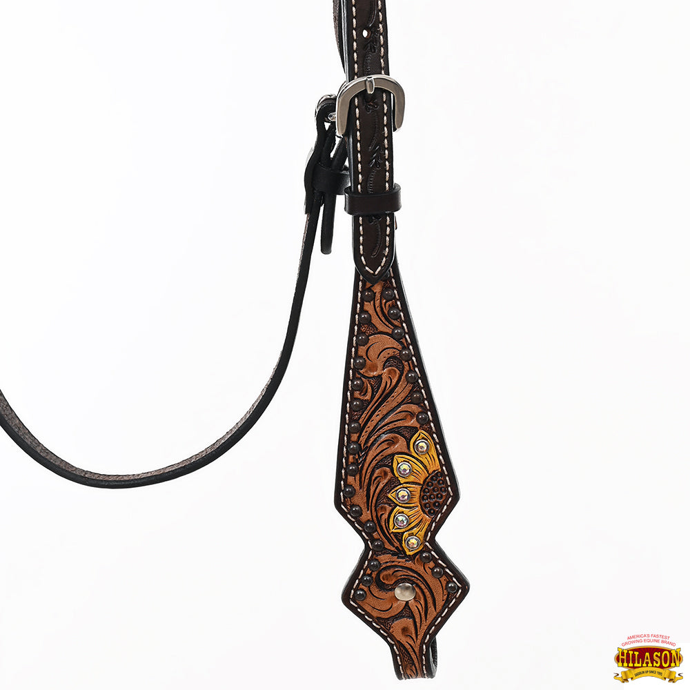 HILASON Western Horse Headstall Breast Collar Set American Leather Tan Dark Brown Sunflower
