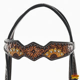 HILASON Western Horse Headstall Breast Collar Set American Leather Tan Dark Brown Sunflower