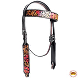 HILASON Western Horse Floral Headstall Breast Collar Set American Leather Brown