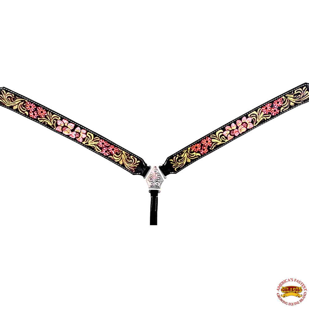 HILASON Western Horse Floral Headstall Breast Collar Set American Leather Brown