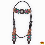 HILASON Western Horse Headstall Breast Collar Set American Leather Floral