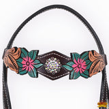 HILASON Western Horse Headstall Breast Collar Set American Leather Floral