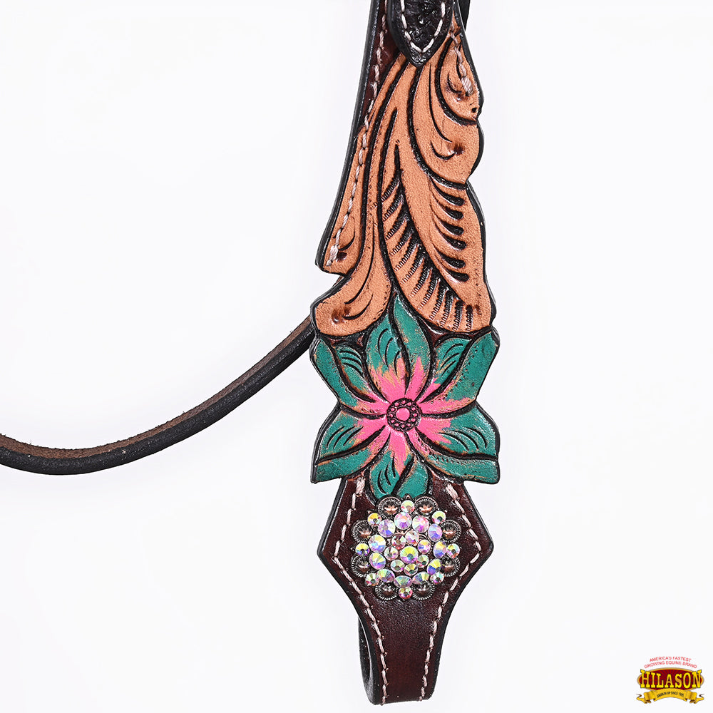 HILASON Western Horse Headstall Breast Collar Set American Leather Floral