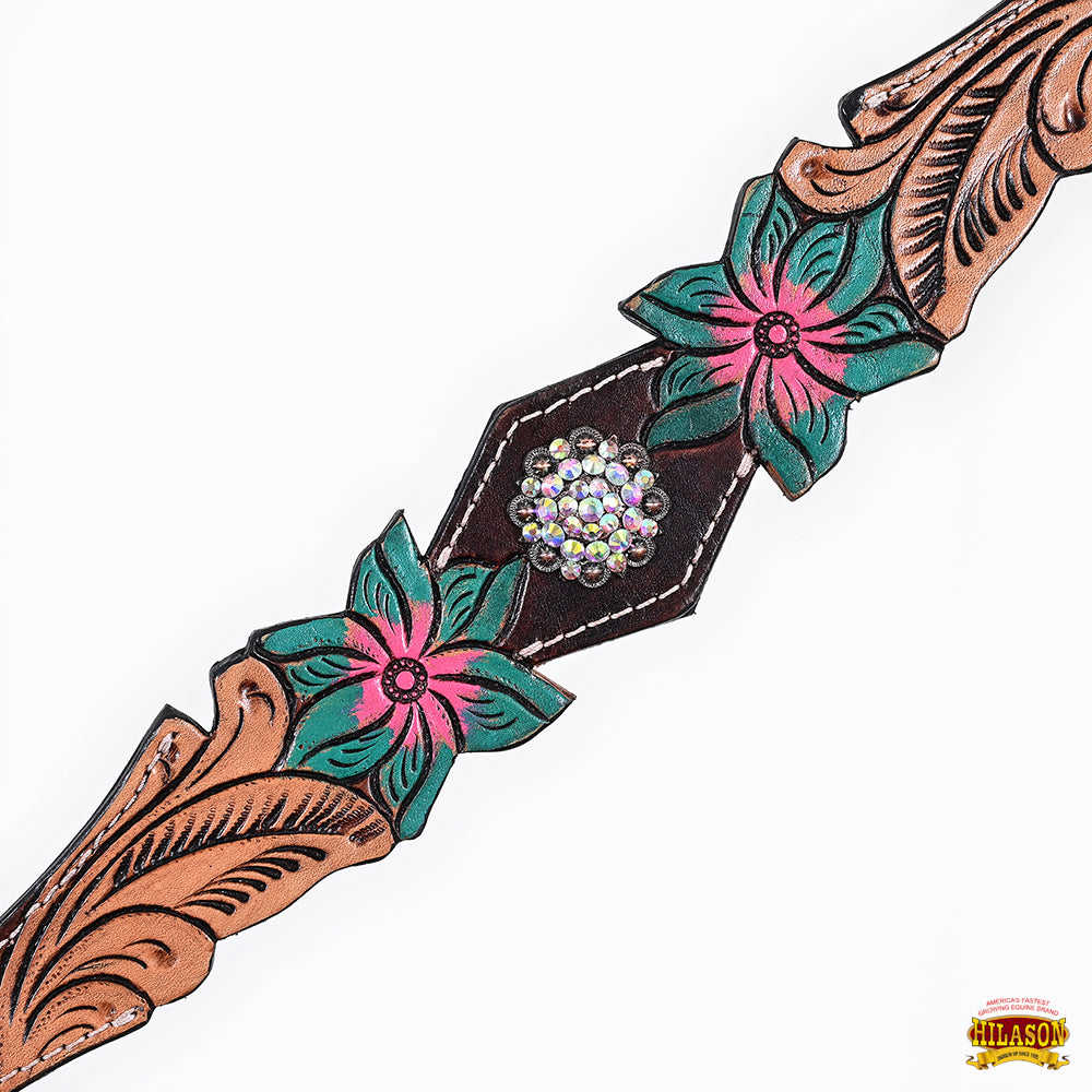 HILASON Western Horse Headstall Breast Collar Set American Leather Floral