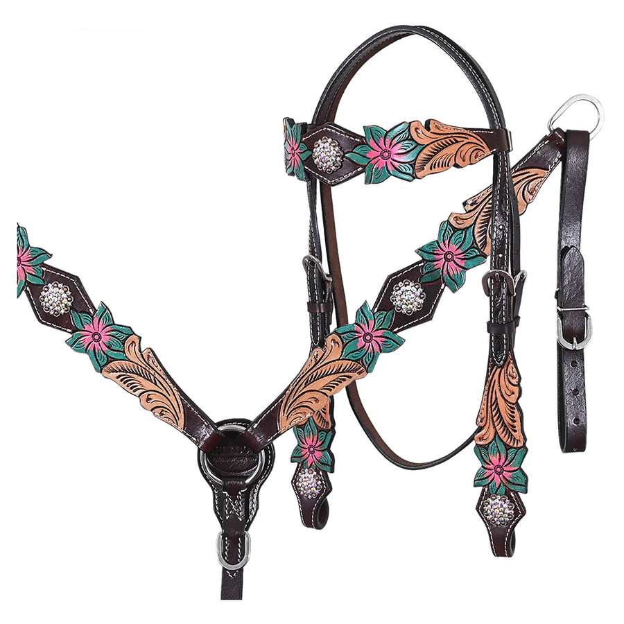 HILASON Western Horse Headstall Breast Collar Set American Leather Floral - Uhorse